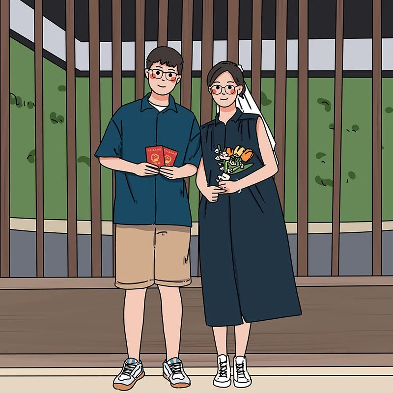 Cartoon-style portrait with background