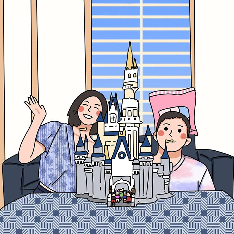 Cartoon-style portrait with background